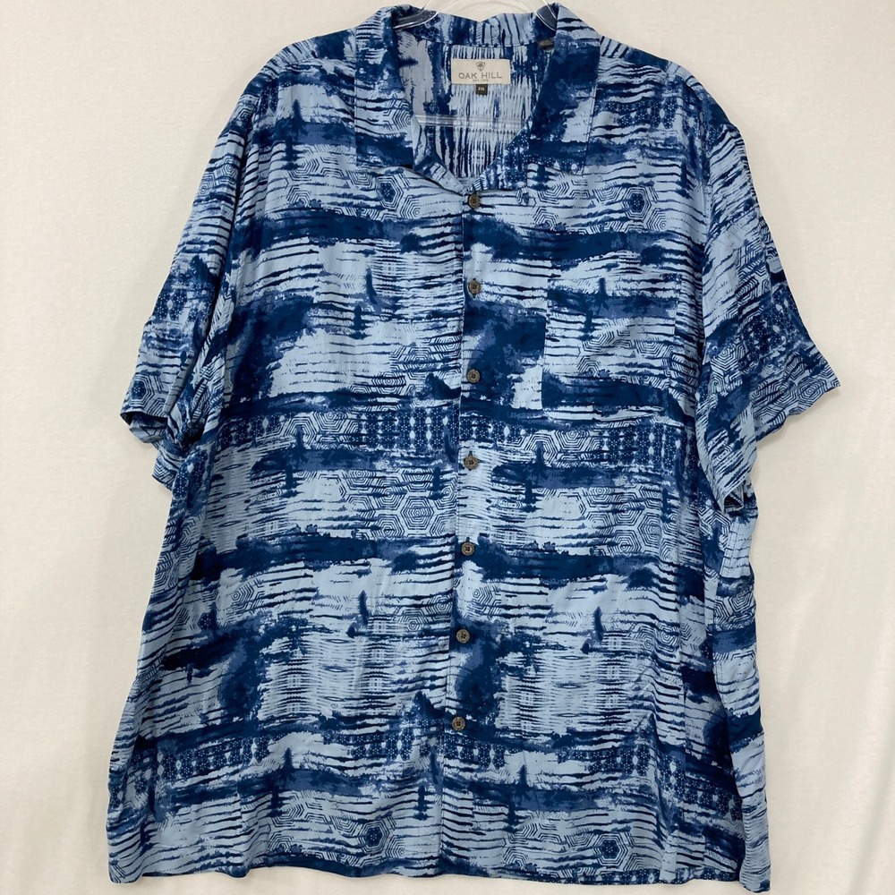 Oak Hill Button Down Shirt 2XL Blue Abstract Geometric Rayon Short Sleeve Comfy